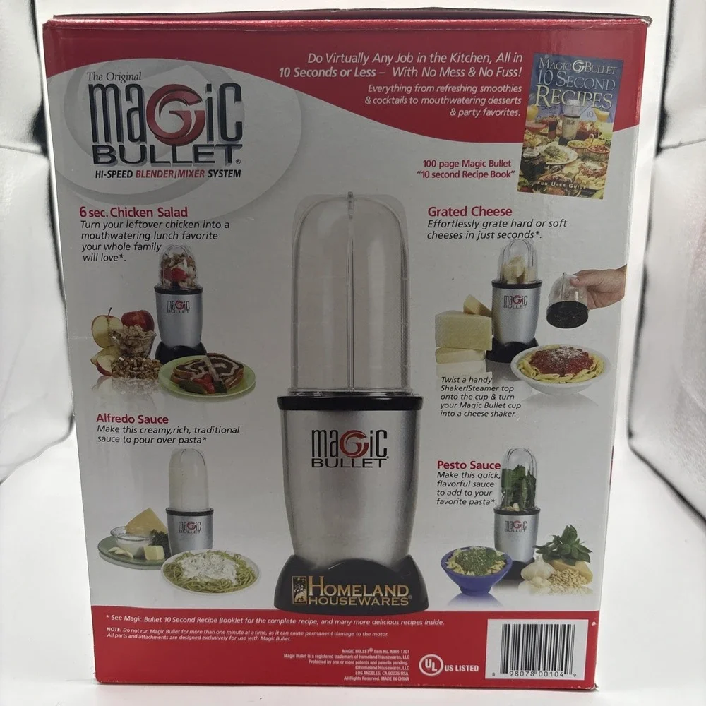 Magic Bullet MB1001 W/ 6 Cups Blender  2 Blades 3 Lids Masher Gaskets & Base
